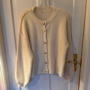 Cream Button-Front Women's Sweater Cardigan